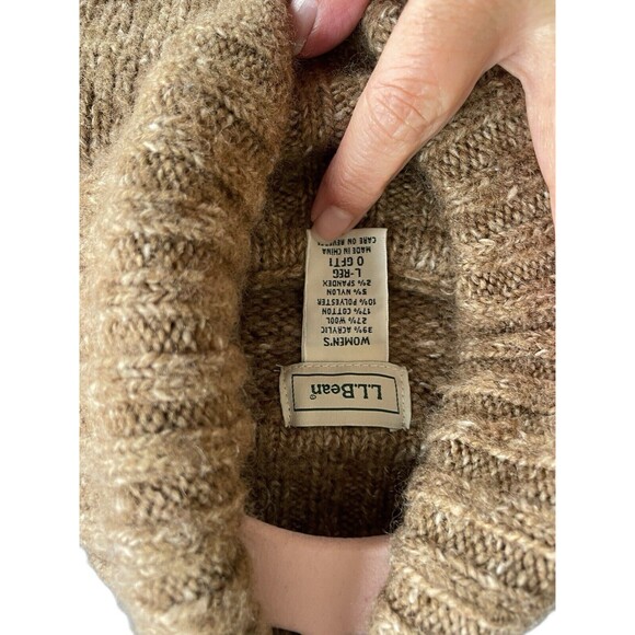LL Bean Women's  Turtleneck Sweater Brown Size Large Wool Blend Speckled Warm - Picture 10 of 10